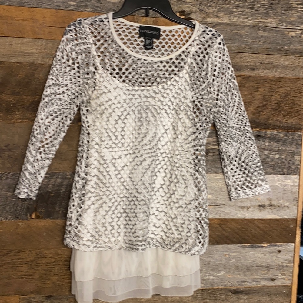 Two piece top with a mesh over shirt and tankini white under shirt